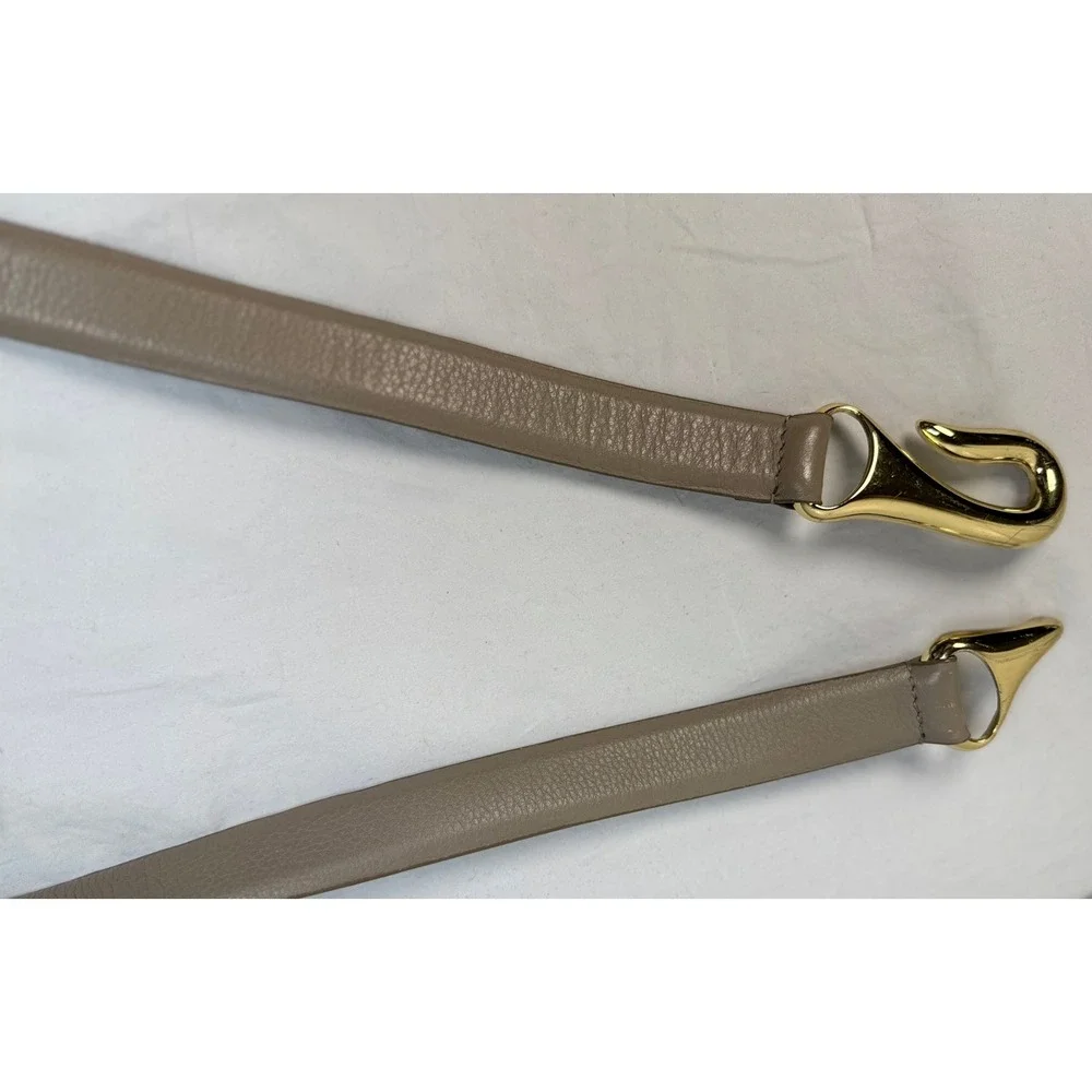 Chicos Taupe Genuine Leather Hook Belt Gold Hardware M/L Minimalist - Picture 6 of 9